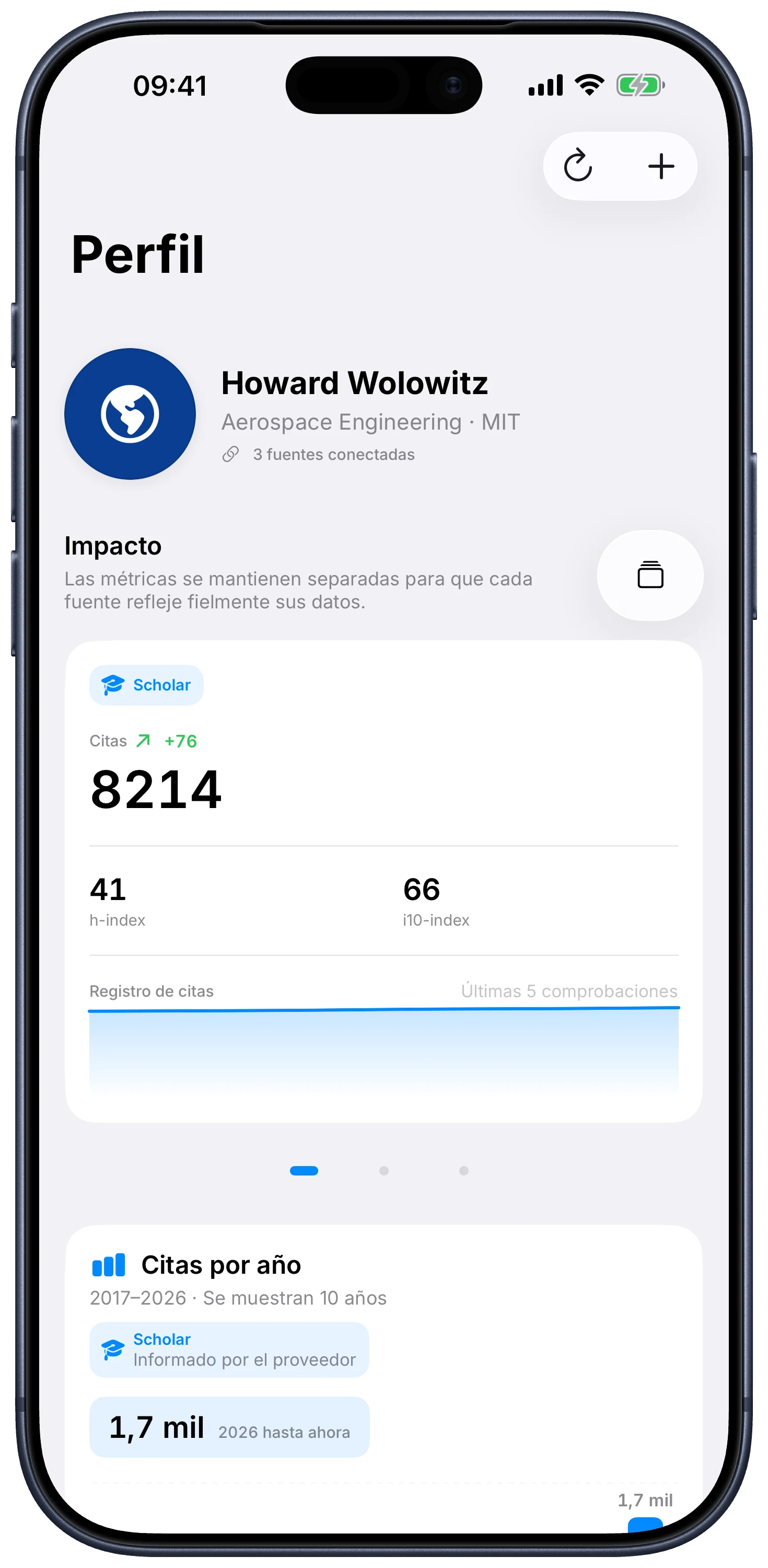 Citatum para iPhone con el perfil de ingeniería aeroespacial de ejemplo de Howard Wolowitz