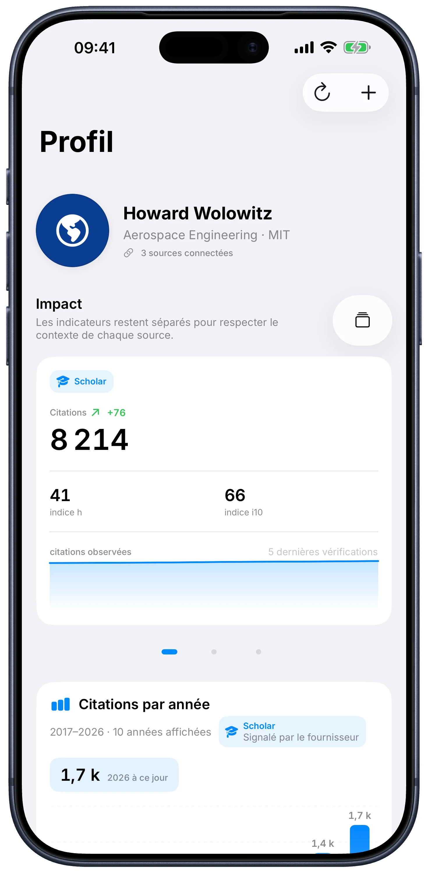 Citatum pour iPhone avec le profil fictif d’ingénierie aérospatiale de Howard Wolowitz