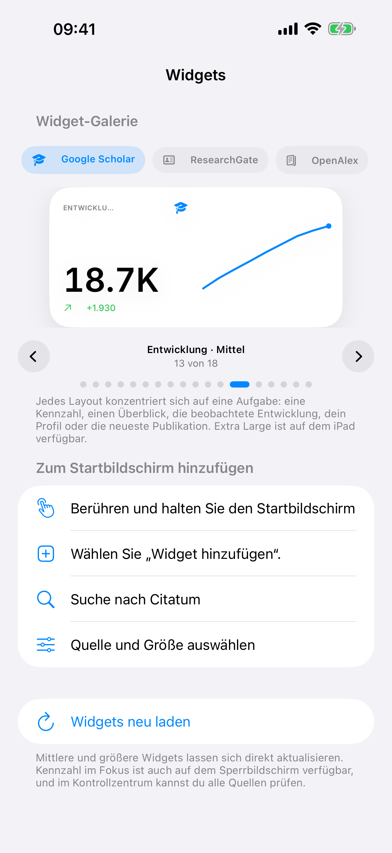 Citatum Widget mit einem beispielhaften Zitationstrend