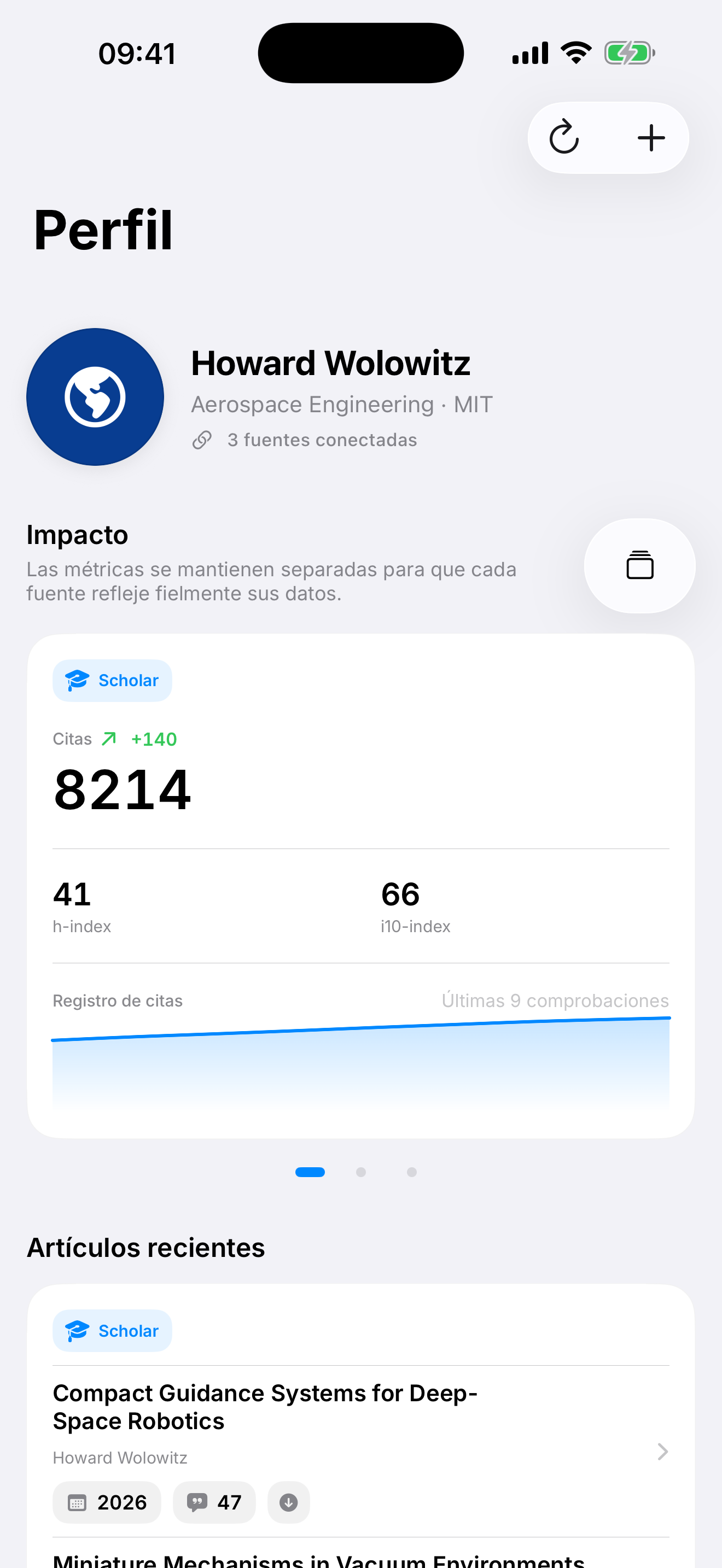 Citatum para iPhone con el perfil de ingeniería aeroespacial de ejemplo de Howard Wolowitz