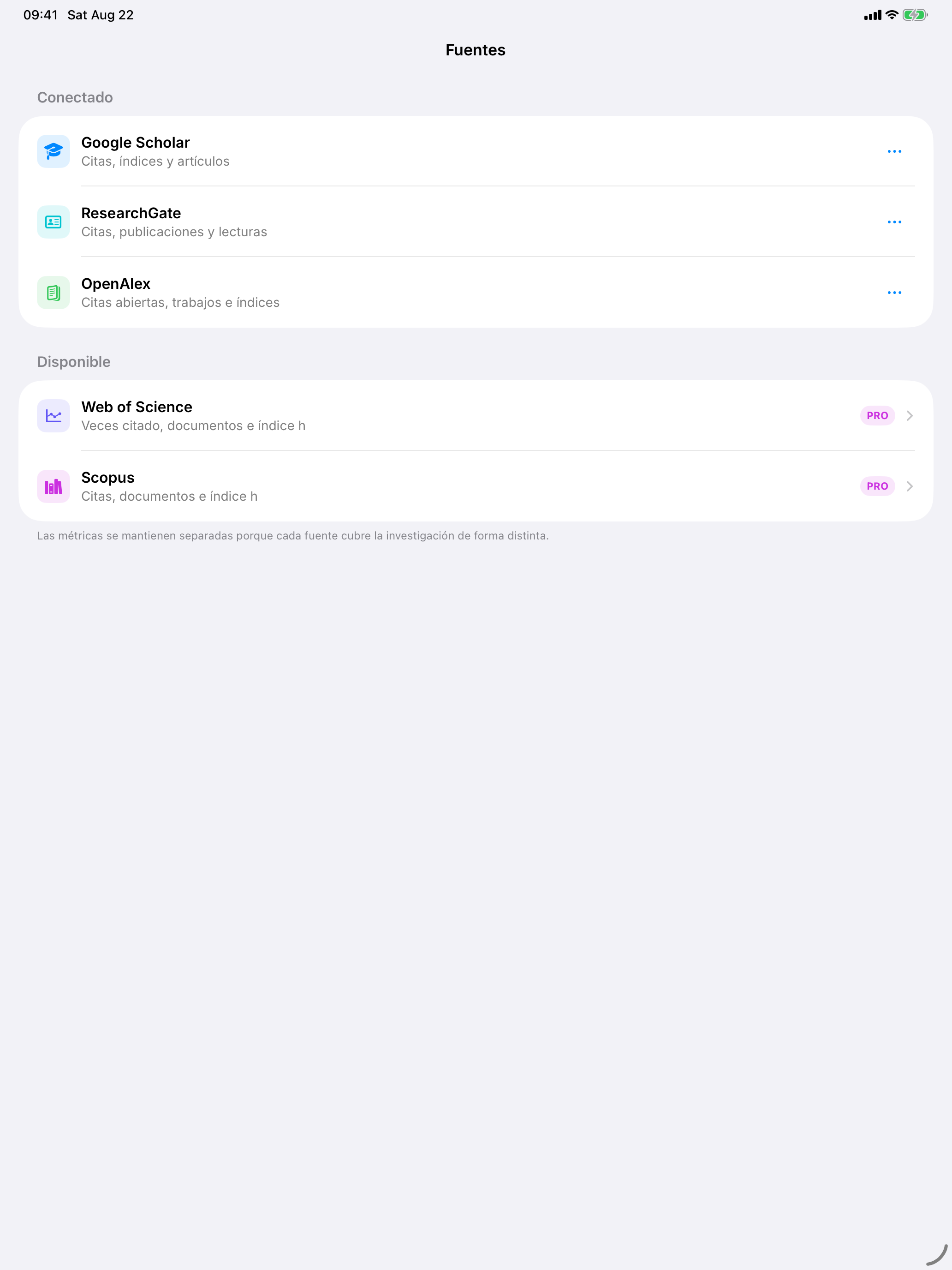 Citatum para iPad con las fuentes académicas conectadas de Howard Wolowitz