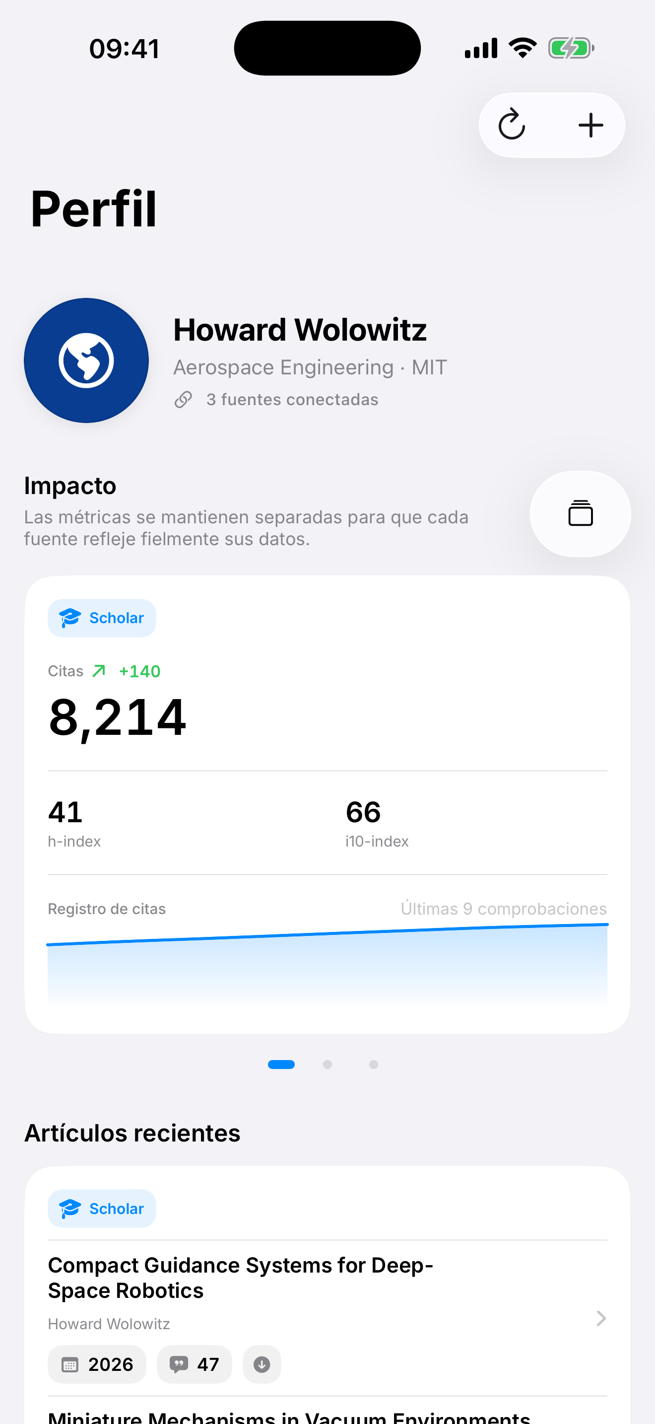 Citatum para iPhone con el perfil de ingeniería aeroespacial de ejemplo de Howard Wolowitz