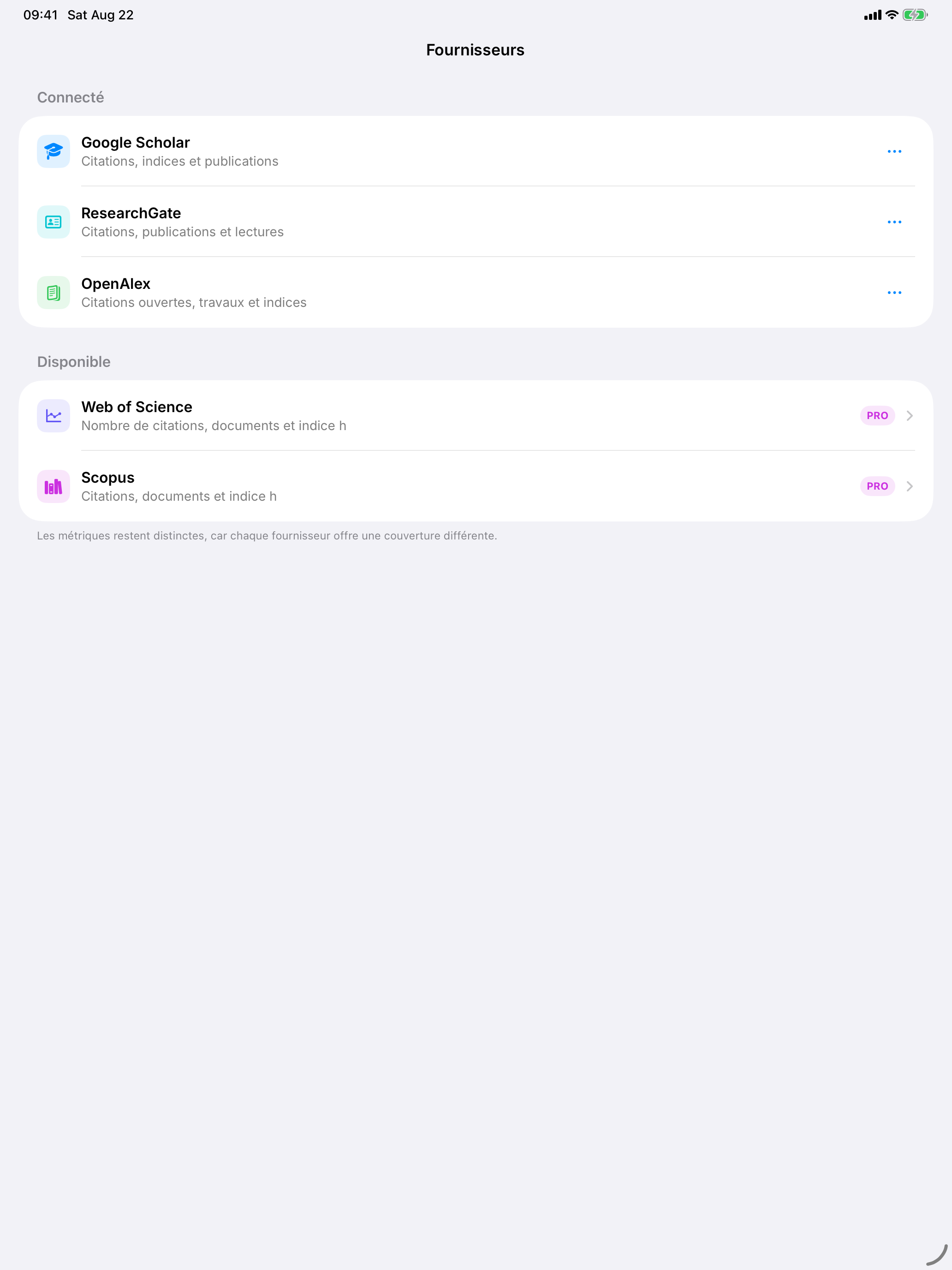 Citatum pour iPad avec les sources académiques connectées de Howard Wolowitz