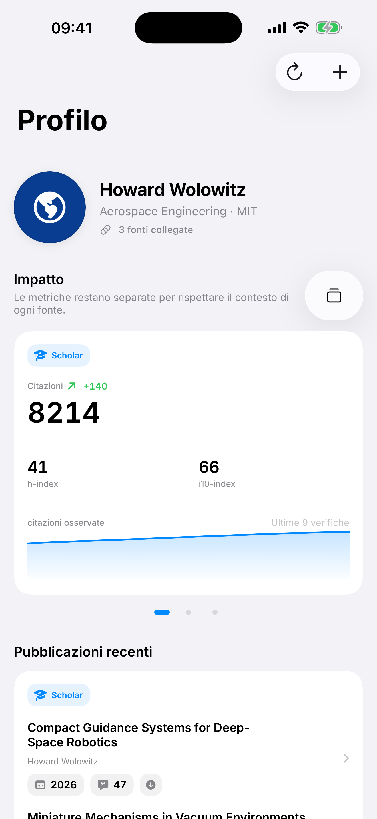 Citatum per iPhone con il profilo di ingegneria aerospaziale di esempio di Howard Wolowitz