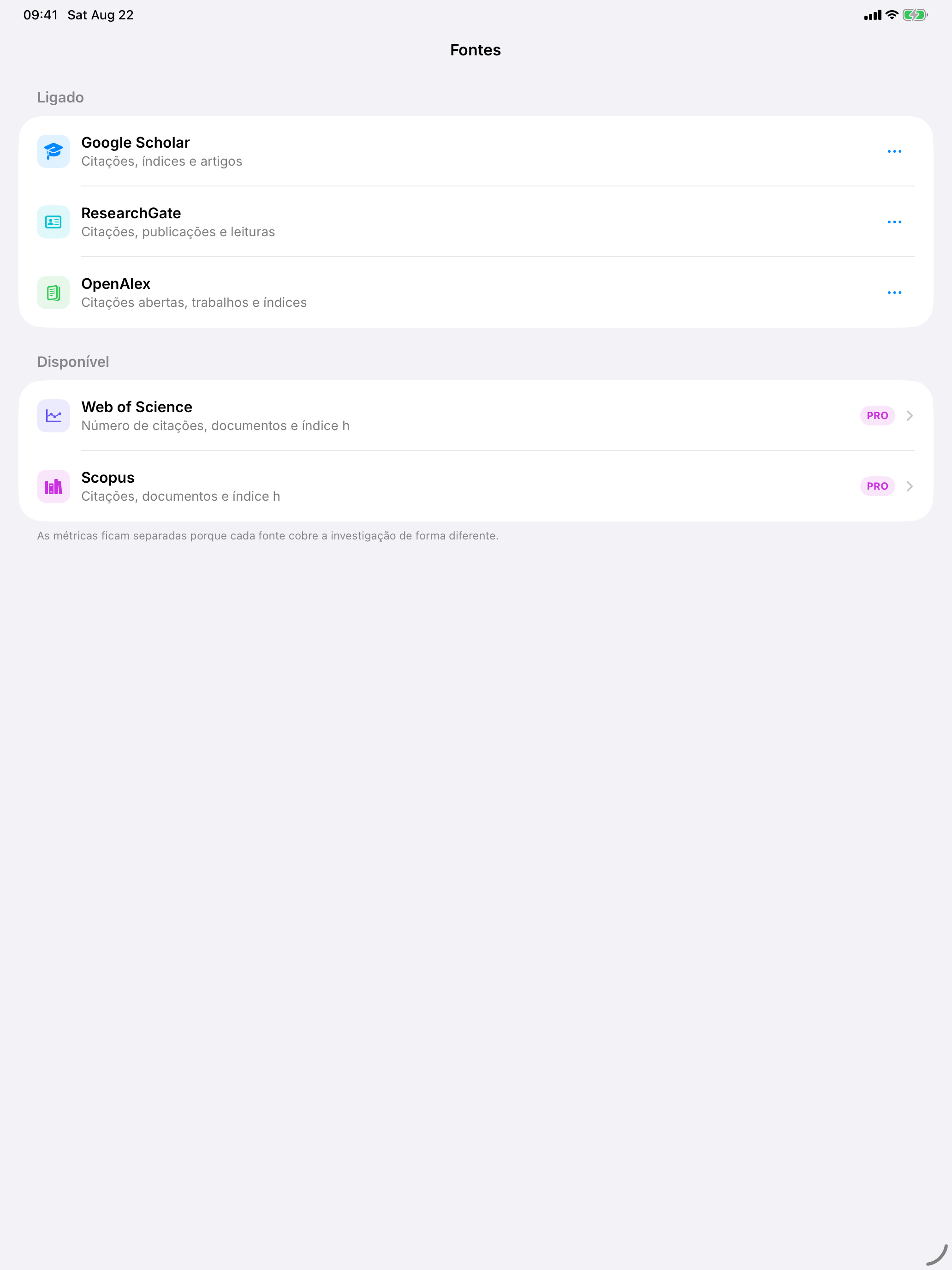 Citatum para iPad com as fontes académicas ligadas de Howard Wolowitz